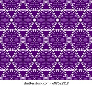 Ornamental design with triangle, square geometric shape. floral style. Modern seamless geometry pattern. Vector illustration. For interior design, printing, web and textile design. purple, white color