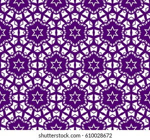 Ornamental design with triangle, square geometric shape. floral style. Modern seamless geometry pattern. Vector illustration. For interior design, printing, web and textile design. purple, white color
