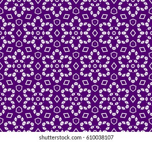 Ornamental design with triangle, square geometric shape. floral style. Modern seamless geometry pattern. Vector illustration. For interior design, printing, web and textile design. purple, white color