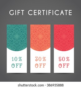 Ornamental discount coupon. Vector editable template with arabic pattern