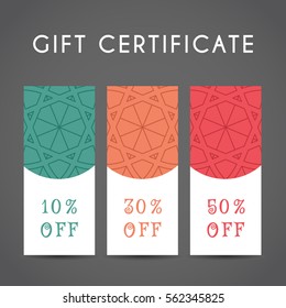 Ornamental discount coupon. Vector editable template with arabic pattern