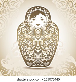 Ornamental doll on patterned background