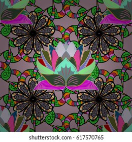 Ornamental doodle background. Vector nature seamless pattern with abstract ornament. Vector round mandala in childish style.