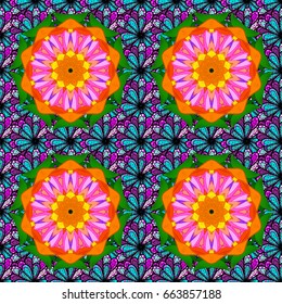 Ornamental doodle background. Vector nature seamless pattern with abstract ornament. Vector round mandala in childish style.