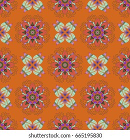 Ornamental doodle background. Vector nature seamless pattern with abstract ornament. Vector round mandala in childish style.