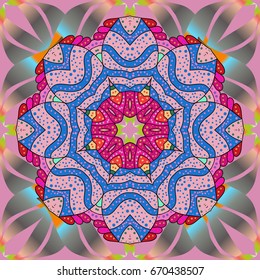 Ornamental doodle background. Vector nature seamless pattern with abstract ornament. Vector round mandala in childish style.