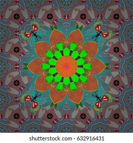 Ornamental doodle black background. Vector nature seamless pattern with abstract ornament. Vector round mandala in childish style.