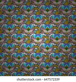 Ornamental doodle brown background. Vector nature seamless pattern with abstract ornament. Vector round mandala in childish style.