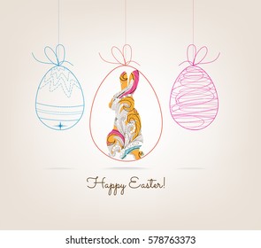 Ornamental doodle easter egg and bunny