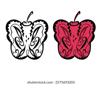 Ornamental doodle sketch of an apple. Isolated hand drawn colorpage illustration