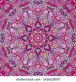 Ornamental doodle vector seamless pattern mandala art. Flower medallion print.