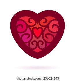 Ornamental double heart, Isolated design element, Vector illustration