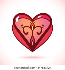 Ornamental double heart, Isolated design element, Vector illustration