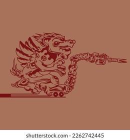 ornamental dragon hand draw in red monochorme