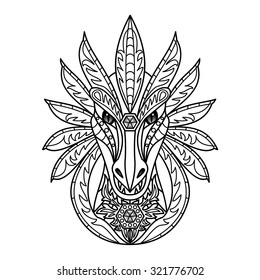 Ornamental Dragon. Vector illustration for textile prints, tattoo, web and graphic design