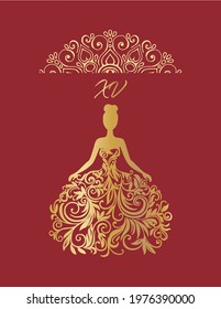 Ornamental Dress Quinceañera Wedding Dress Red Gold Elegant