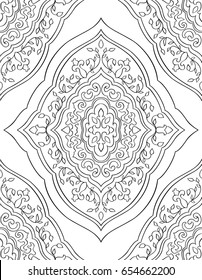 Ornamental eastern pattern. Seamless filigree ornament. Black and white template for wallpaper, textile, shawl, carpet and any surface. 