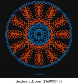 Ornamental element design color on black background. Design template for wallpaper. Isolated ornament. Vector Illustration.	