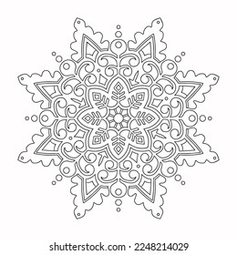 Ornamental element. Mandala. Ethnic motives. Snowflake. Coloring page. Vector illustration isolated on white background.