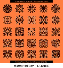 Ornamental elements based on Caucasian folk motifs . Editable Vector Illustration ( Illustrator EPS)