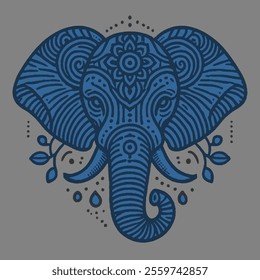 Ornamental Elephant Head with Mandala Design - Boho Art Illustration