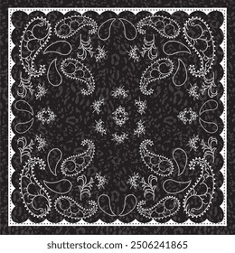 Ornamental embroidery paisley graphic with leopard texture for bandana or any design