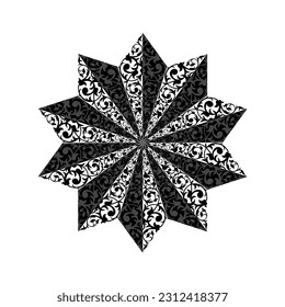 Ornamental engraved pattern on ten sided star, black and white, great for tattoo, ornament, engraving, logo. Vector illustration