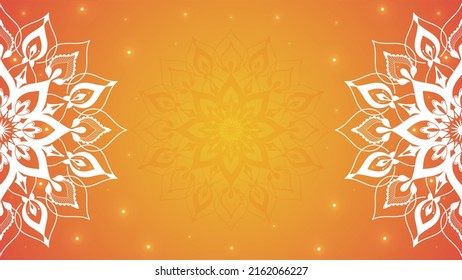 Ornamental ethnic mandala on orange background with lights. Backdrop for poster, banner or card. Vector illustration in boho design for event