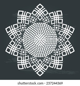 Ornamental ethnic pattern. Art image of sunflower in white on chalkboard background. Vector illustration  