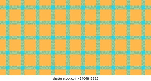 Ornamental fabric texture seamless, folded check background plaid. Pretty tartan pattern textile vector in amber and cyan color.