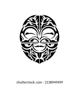 Ornamental faces. Hawaiian tribal patterns. Suitable for tattoos. Isolated on white background. Black ornament, vector illustration.