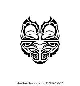 Ornamental faces. Hawaiian tribal patterns. Suitable for prints. Isolated on white background. Black ornament, vector illustration.