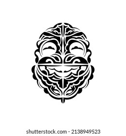 Ornamental faces. Hawaiian tribal patterns. Suitable for prints. Isolated. Black ornament, vector.