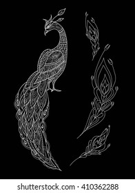 Ornamental fantasy bird  hand drawn. Vector illustration. Folk design. Line art. T-shirt designs.