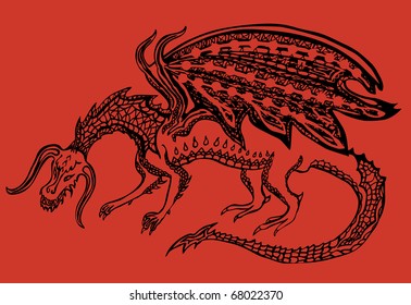 Ornamental fantasy dragon with wings and horns.