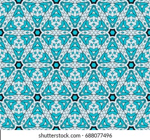 Ornamental fashion design. Modern seamless geometry floral pattern. Vector illustration. For interior design, printing, web and textile design. blue color