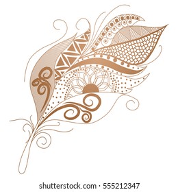 Ornamental feather, swirly decorative element, vector illustration