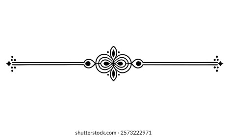 Ornamental Filigree Decorative Divider Line with Symmetric Abstract Floral Flourish Border