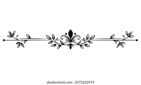 Ornamental Filigree Decorative Divider Line with Symmetric Abstract Floral Flourish Border