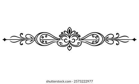 Ornamental Filigree Decorative Divider Line with Symmetric Abstract Floral Flourish Border