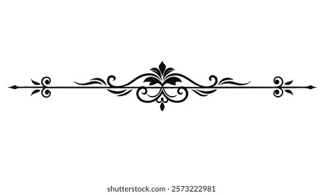 Ornamental Filigree Decorative Divider Line with Symmetric Abstract Floral Flourish Border