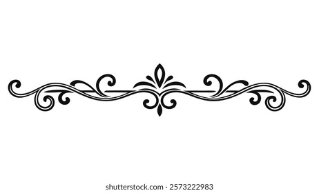 Ornamental Filigree Decorative Divider Line with Symmetric Abstract Floral Flourish Border