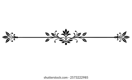 Ornamental Filigree Decorative Divider Line with Symmetric Abstract Floral Flourish Border