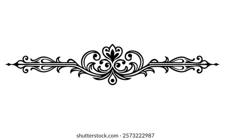 Ornamental Filigree Decorative Divider Line with Symmetric Abstract Floral Flourish Border