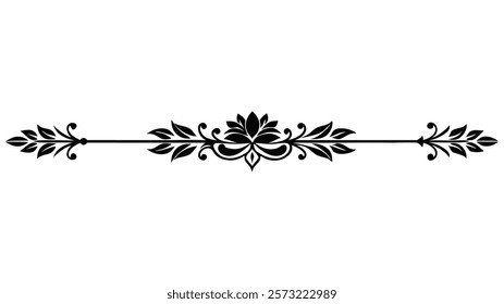 Ornamental Filigree Decorative Divider Line with Symmetric Abstract Floral Flourish Border