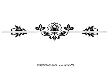 Ornamental Filigree Decorative Divider Line with Symmetric Abstract Floral Flourish Border