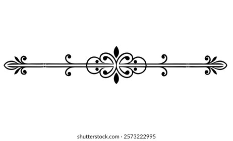 Ornamental Filigree Decorative Divider Line with Symmetric Abstract Floral Flourish Border