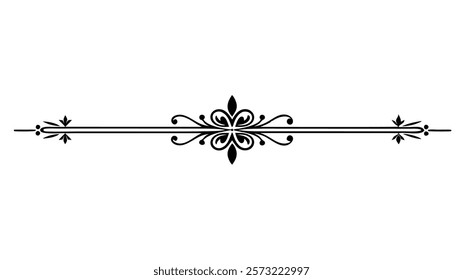 Ornamental Filigree Decorative Divider Line with Symmetric Abstract Floral Flourish Border