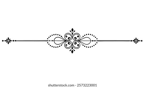 Ornamental Filigree Decorative Divider Line with Symmetric Abstract Floral Flourish Border