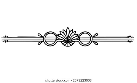 Ornamental Filigree Decorative Divider Line with Symmetric Abstract Floral Flourish Border